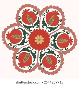 Circle shape suzani pattern - traditional art object in Uzbekistan. Digital patterns for textiles and fabrics. Uzbekistan culture.	