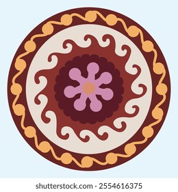 Circle shape suzani pattern - traditional art object in Uzbekistan. Digital patterns for textiles and fabrics. Uzbekistan culture.	