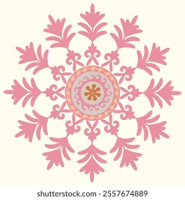 Circle shape suzani pattern - traditional art object in Uzbekistan. Digital patterns for textiles and fabrics. Uzbekistan culture.	
