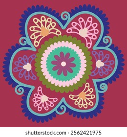 Circle shape suzani pattern - traditional art object in Uzbekistan. Digital patterns for textiles and fabrics. Uzbekistan culture.	