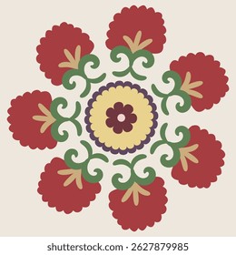 Circle shape suzani pattern - traditional art object in Uzbekistan. Digital patterns for textiles and fabrics. Uzbekistan culture.	