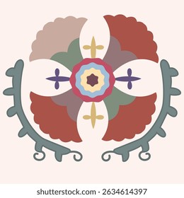 Circle shape suzani pattern - traditional art object in Uzbekistan. Digital patterns for textiles and fabrics. Uzbekistan culture.	