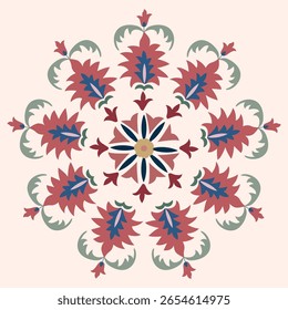 Circle shape suzani pattern - traditional art object in Uzbekistan. Digital patterns for textiles and fabrics. Uzbekistan culture