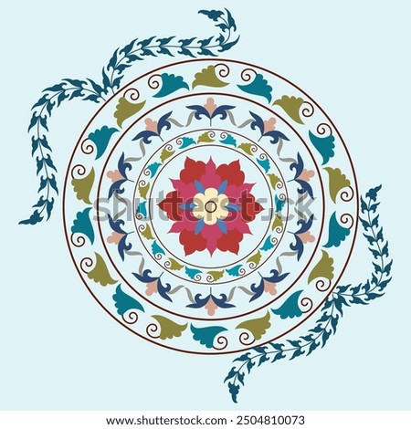 Circle shape suzani pattern - traditional art object in Uzbekistan. Digital patterns for textiles and fabrics. Uzbekistan culture.	