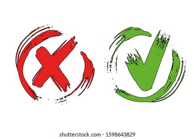  Circle shape symbols YES and NO button for vote, decision, web. Check mark stickers. Vector. Tick and cross signs.  Tick icon set.