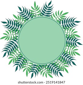 Plantilla En Forma De Círculo Con Hojas De Palma Tropical. Iconos para Embalaje, Tarjetas, Pósters, Menú, Anuncios.