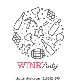 circle shape with wine and vineyard icons