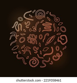 Circle shaped Banner with Helminth line signs - vector Helminths concept round colored illustration on dark background