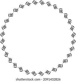 Circle shaped black frame made of plants on white isolated background