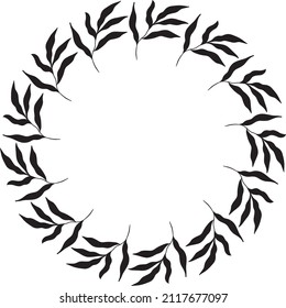 Circle shaped black frame made of plants on white isolated background