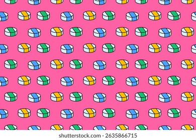 circle shaped eraser school stationery colorful seamless pattern on pink background. eraser rubber with rounded shape doodle decoration pattern background kids, school, college, science