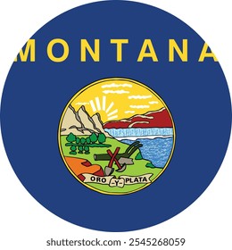 Kreisförmige druckbare Vektorflagge des Bundesstaates MONTANA der Vereinigten Staaten von Amerika