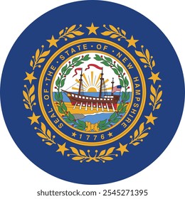 Bandeira vetorial imprimível em forma de círculo do estado federal de NEW HAMPSHIRE dos Estados Unidos da América