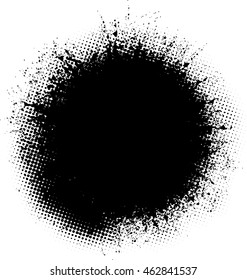 Circle shape.Grunge Black and White Frame with distressed borders. textured banner . Dirty splat.Vector illustration.
