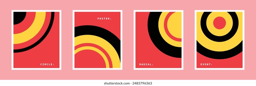 Circle shapes modern poster set. Abstract rounded banner templates. Vibrant radial graphic element. Suitable for social media template, invitation, card, cover, branding, or promotion.