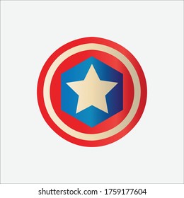 Circle Shield. Star Logo Template Inside The Circle. Illustration Of A Circle Shield In Red, White And Blue