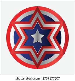 Circle shield. star logo template inside the circle. illustration of a circle shield in red, white and blue