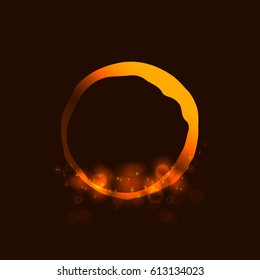 Circle with shining star,  sun particles and sparks with a highlight effect, golden bokeh lights glitter and sequins isolated on dark background. Vector illustration for  shimmer design. 
