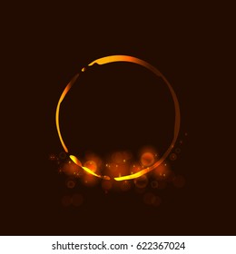 Circle with shining star,  sun particles and sparks with a highlight effect, golden bokeh lights glitter and sequins isolated on dark background. Vector illustration for  shimmer design. 