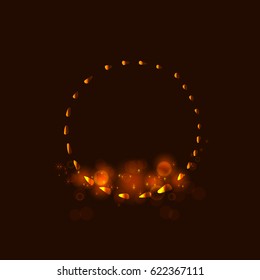 Circle with shining star,  sun particles and sparks with a highlight effect, golden bokeh lights glitter and sequins isolated on dark background. Vector illustration for  shimmer design. 