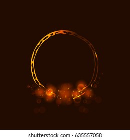 Circle with shining star,  sun particles and sparks with a highlight effect, golden bokeh lights glitter and sequins isolated on dark background. Vector illustration for  shimmer design. 
