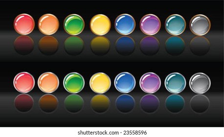 Circle shiny buttons with gold and silver frames