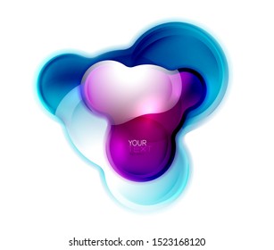 Circle shiny glass bubble abstract logo, or business banner for text, molecular shape. Vector art