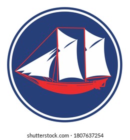 circle ship logo vector design. vintage ship silhouette