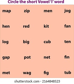 circle the short vowel 'i' words, online education, worksheet for kindergarten