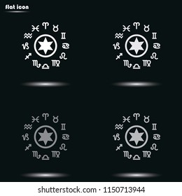 Circle with signs of zodiac flat grayscale vector icon.