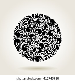 Circle silhouette decoration made of swirls shapes, vector illustration