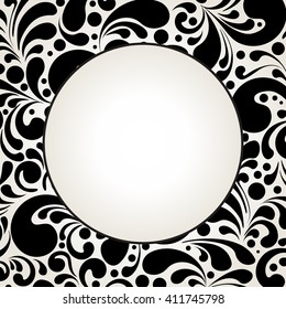 Circle silhouette decorative frame made of swirls shapes, vector illustration