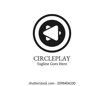 Circle silhouette with double triangle in the middle for video playing . logo