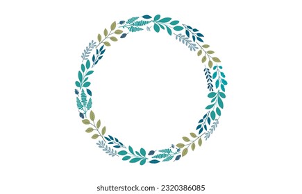 Circle simple flat vector plant frame, round floral branch border, eco organic design, wedding template