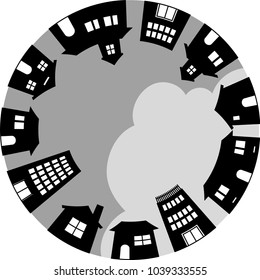 Circle of sky and town Monochrome