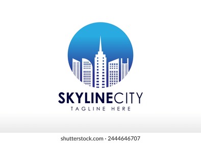 ​Creative Circle Skyline City Building Logo Design Ilustraciones de Vectores de iconos. Un logotipo multifuncional que se puede utilizar en muchas empresas y servicios de construcción de la ciudad.