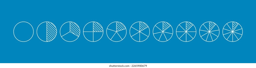 Circle Slice Division, 10 Bruchteil Kuchen, Diagramm Vektorsymbol. Pizza 10 Teil, Line Art. Grafische Illustration