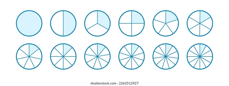 División de corte circular, 12 tarta de fracción, icono del vector de gráfico. Ilustración gráfica