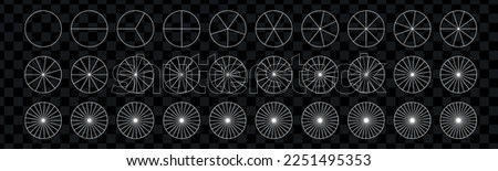 Circle slice division. Segment slice set. Simple geometry. Diagram with sections or steps. Pizza geometry math. Vector isolated illustration