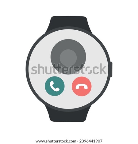 circle smart watch with incoming call screen. Vector illustration