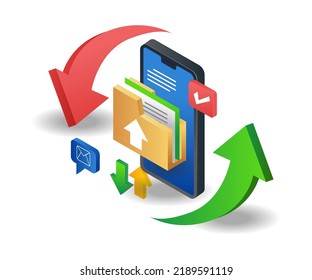 Circle Smartphone Email Data Delivery In Flat Isometric Illustration