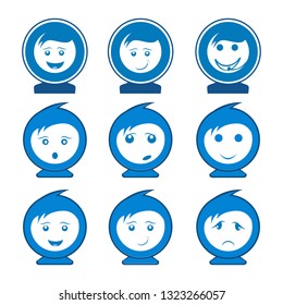 Circle smile face character set logo concept design. Symbol graphic template element 