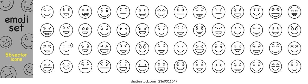 Circle Smiles set. Emoji set. Smile icon. Emoji with different emotion mood, happy, sad, smile face