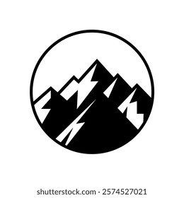 Circle Snow Mountain Peak Hiking Silhouette Logo Design