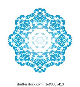 Ornamentos de copos de nieve en círculo. Diseño de degradado azul. Ilustración vectorial.