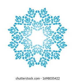 Ornamentos de copos de nieve en círculo. Diseño de degradado azul. Ilustración vectorial.