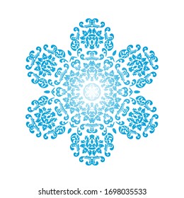 Circle Snowflake Ornaments. Blue Gradient Design. Vector Illustration.
