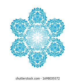 Circle Snowflake Ornamente. Blaues Farbverlauf-Design. Vektorillustration Illustration.