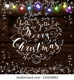 The circle of snowflakes. Lettering Merry Christmas. Snow Vector illustration.