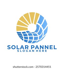 Circle Solar Panel and Sun logo design. Solar Energy logo designs vector, Solar Panel logo icon